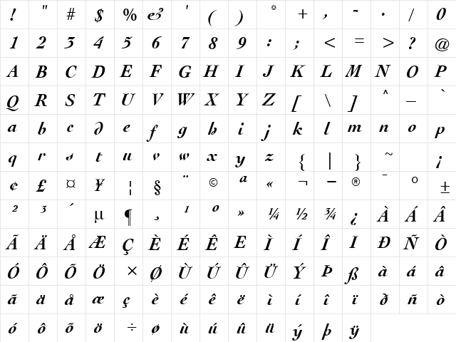 Collage BoldItalic  glyph index