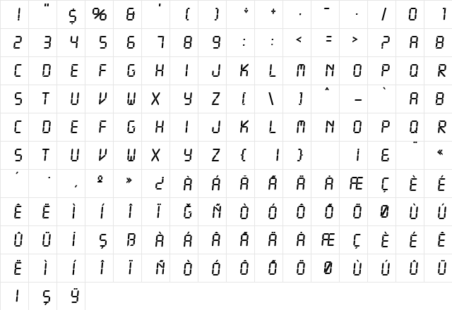 LCD Regular  glyph index