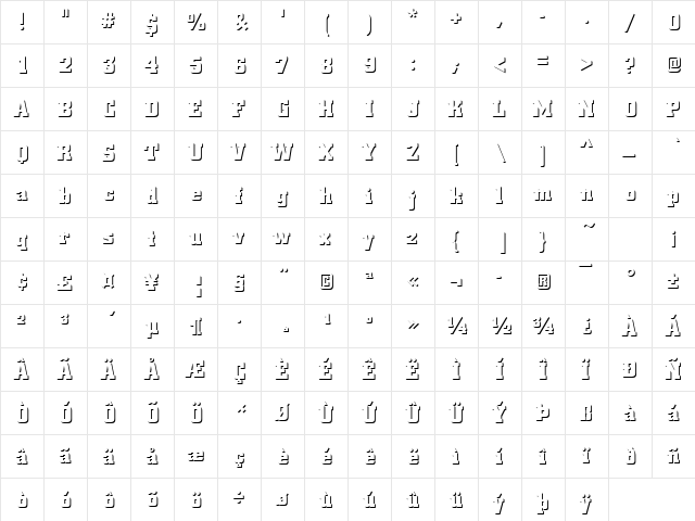 CityOnlShaDBol Regular  glyph index