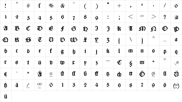 CaslonishFraxx Regular  glyph index