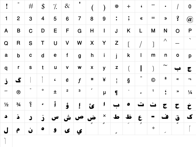 AGT M Nasim Baras Bold  glyph index