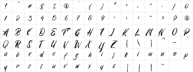 Bluezingham Personal Use Only Regular  glyph index