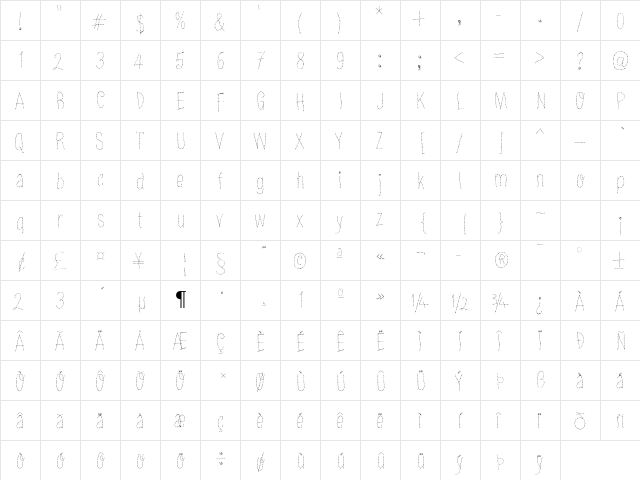 Old Barbwire Regular  glyph index