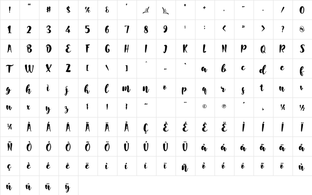 Good Things Regular  glyph index