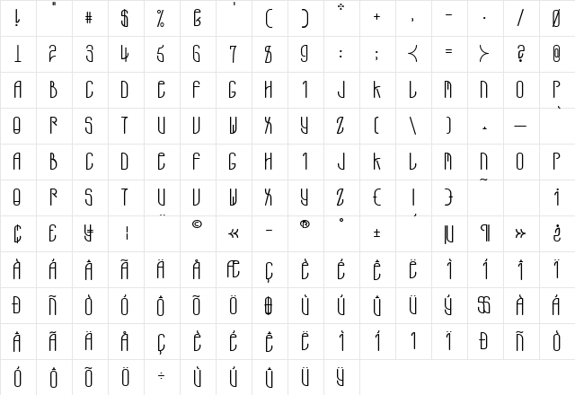 A.D. MONO Regular  glyph index