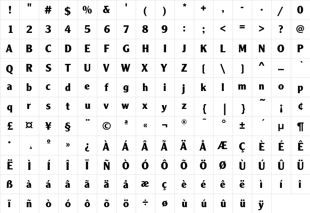 ClearfaceGothicEF-Bold Regular  glyph index
