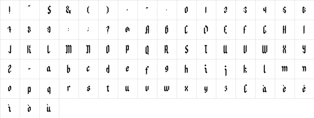 Domion Gothic Regular  glyph index