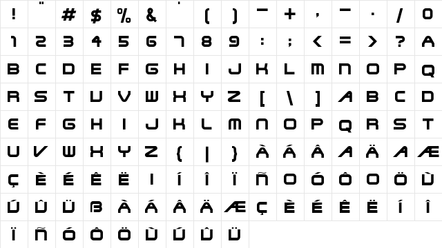 ShowShifter Body Regular  glyph index