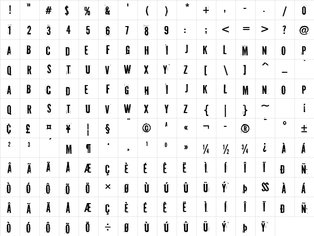 PF Fuel Pro Regular  glyph index