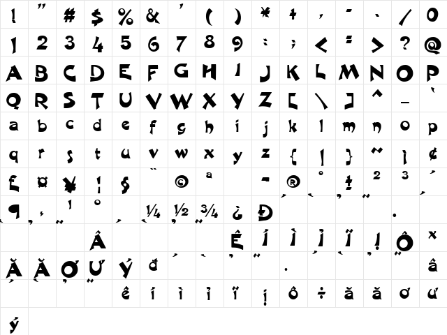 HL Vungchac Regular  glyph index