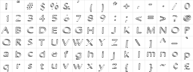 Ruffian Outline Normal  glyph index