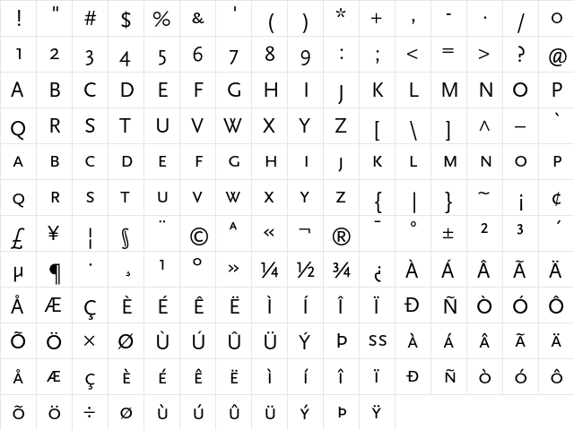 Scala Sans Regular SC  glyph index