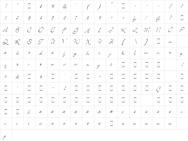 Bickley Script LET Plain  glyph index