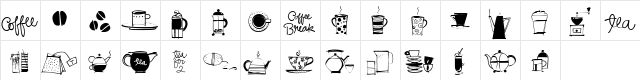 Coffee and Tea Doodles Regular  glyph index