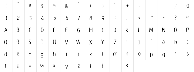 Dodgenburn Regular  glyph index