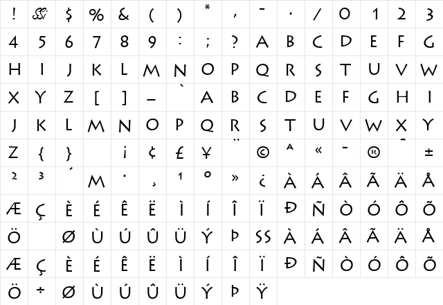 AustereCapsSSK Regular  glyph index
