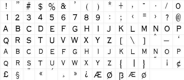 Engraver-Light Cn Regular  glyph index