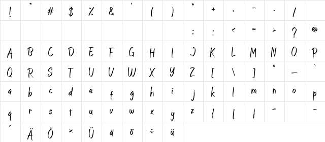 Rayville Free Personal Use Regular  glyph index