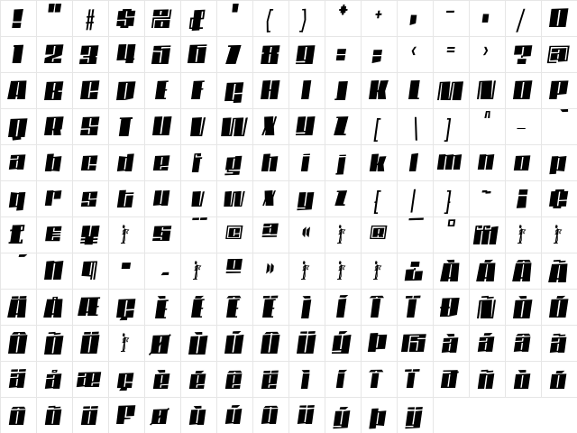 DaleysGothic BlackItalic  glyph index