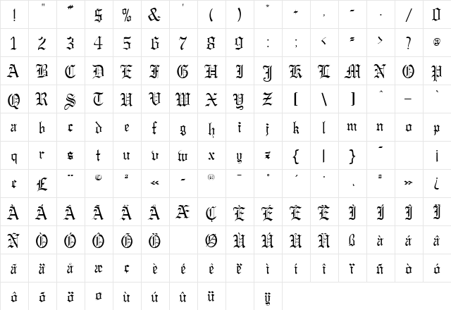 GargoyleSSK Regular  glyph index