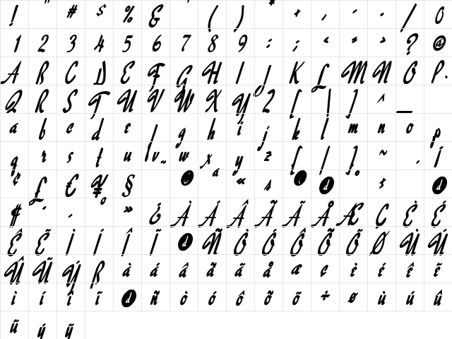 ChampsElysees Regular  glyph index