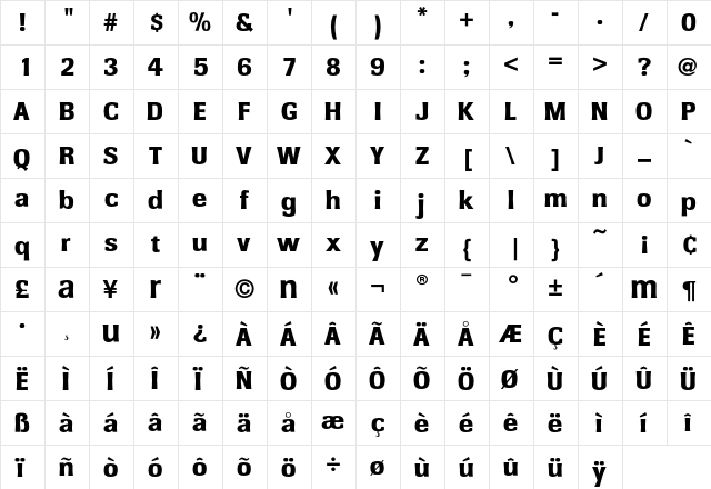 Cartel-Bld Regular  glyph index