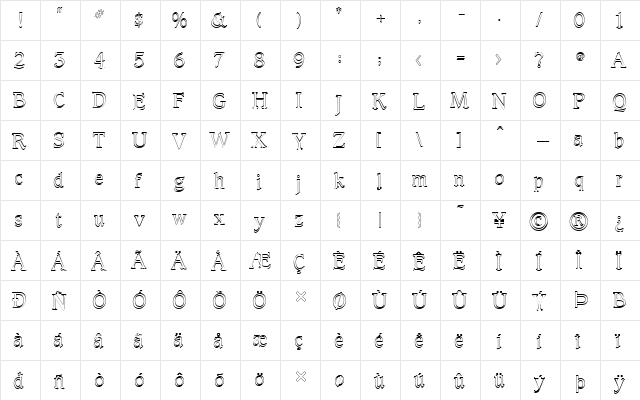 FZ ROMAN 23 HOLLOW Normal  glyph index