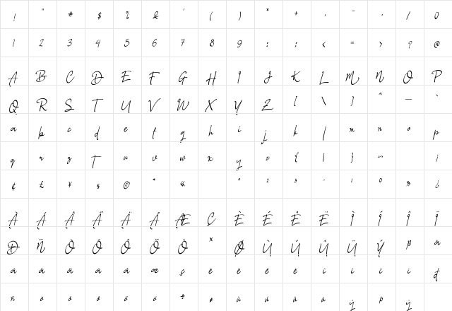 Glastia Monoline Regular  glyph index