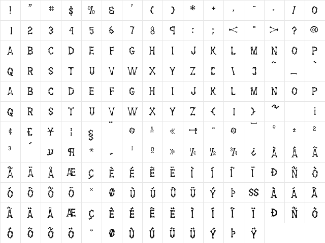 BonzCapsSSK Regular  glyph index