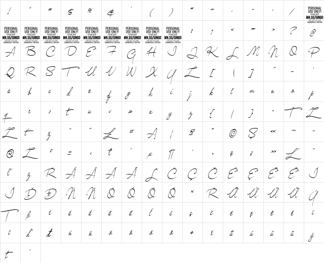 Gingo PERSONAL USE Thin  glyph index