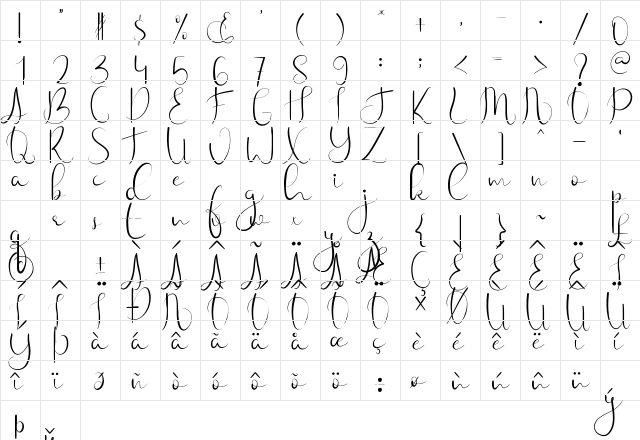 Hunting Star Regular  glyph index