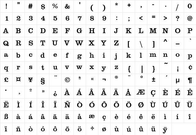 ClarendonEF Medium  glyph index