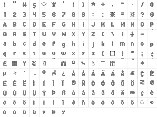 Xmas Sweater Stitch Regular  glyph index