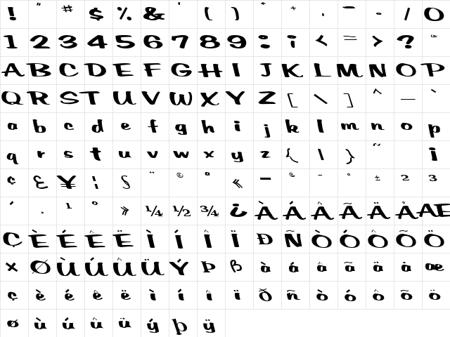 Reader Regular  glyph index