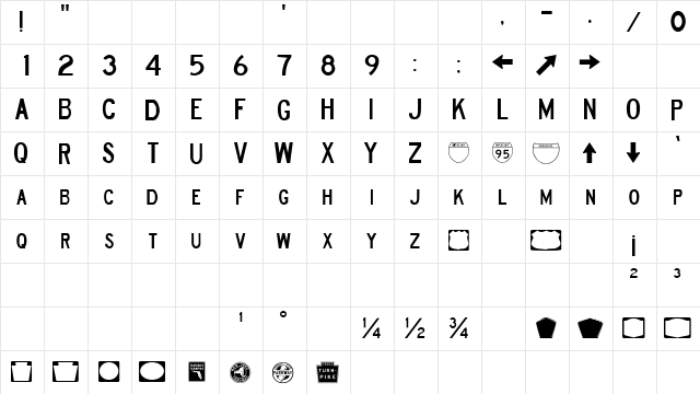 Road Sign D Regular  glyph index