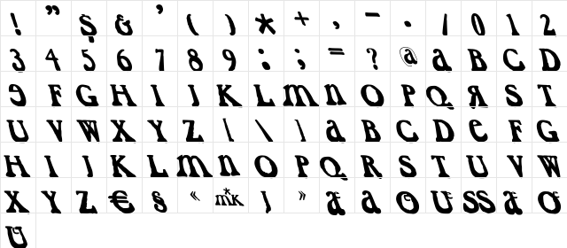 CaslonDadaesqueLeft Regular  glyph index