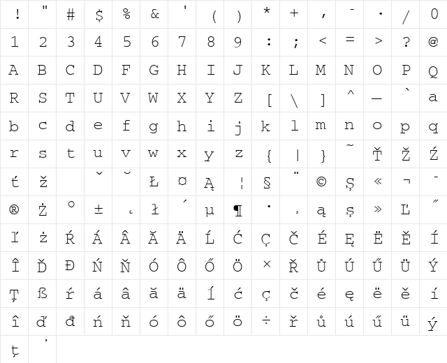 CourierMEE Regular  glyph index