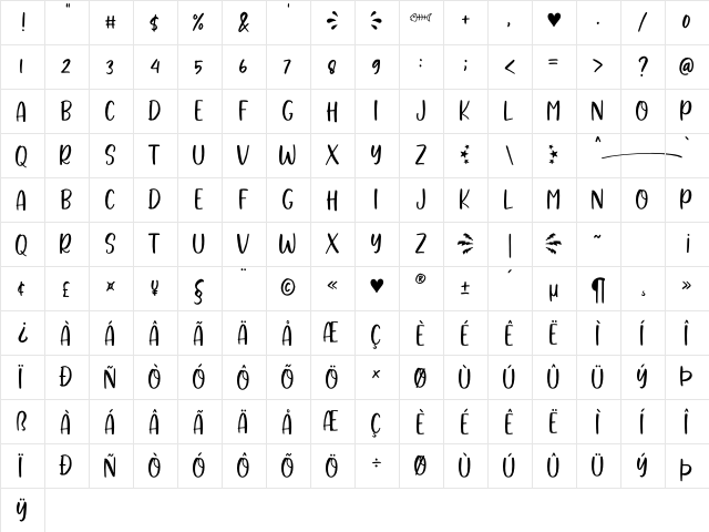 Salmonpie - Personal Use Regular  glyph index
