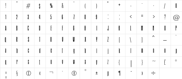 ApicalThinC Regular  glyph index