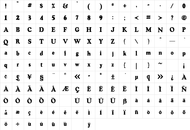 OswaldGrey Regular  glyph index