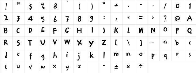 Bocah Regular  glyph index