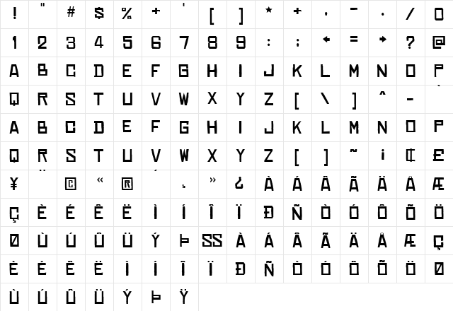 Chinese Rocks Xp Regular  glyph index