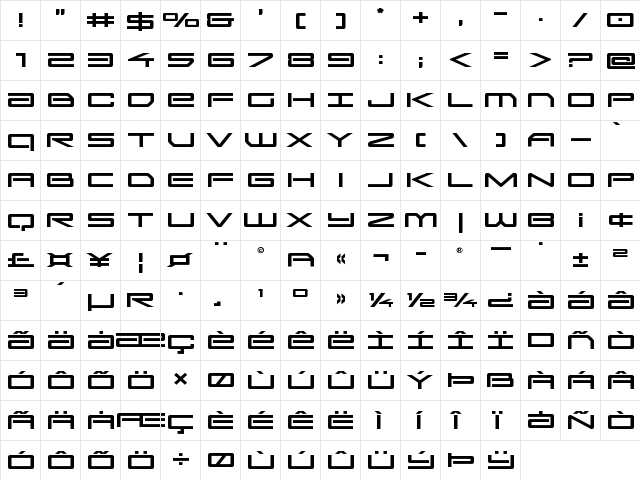 Sky Ridge Expanded Regular  glyph index
