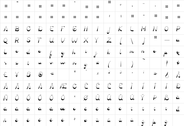 Oldland Regular  glyph index