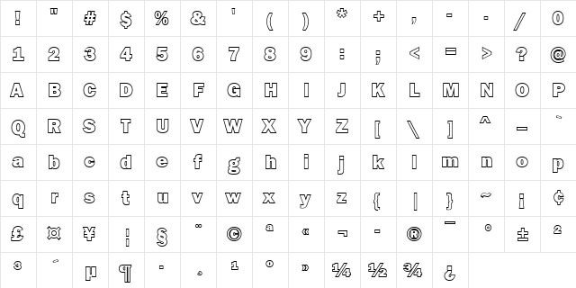 Goffik-Outline Heavy  glyph index