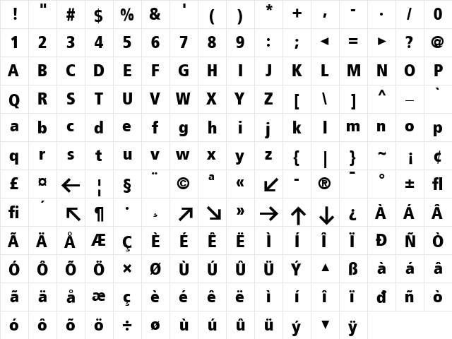 TransitFrontPos Bold  glyph index