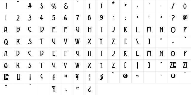 Moderno Two Regular  glyph index