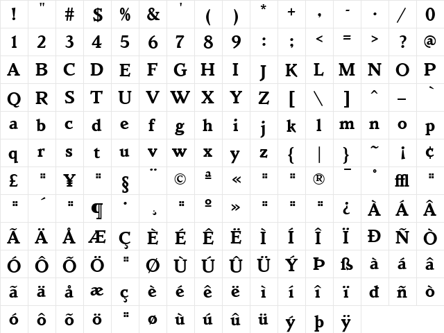 Parkinson Bold  glyph index