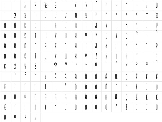 Kumachi Regular  glyph index