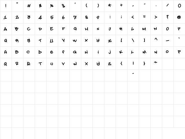 Amsterdam Graffiti Regular  glyph index